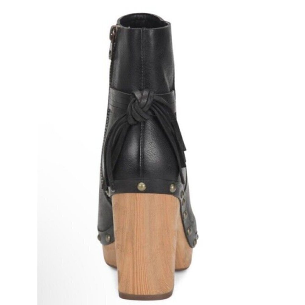 Kork-Ease Black Leather Wood-Stacked Heel Ankle Boots - Picture 10 of 15